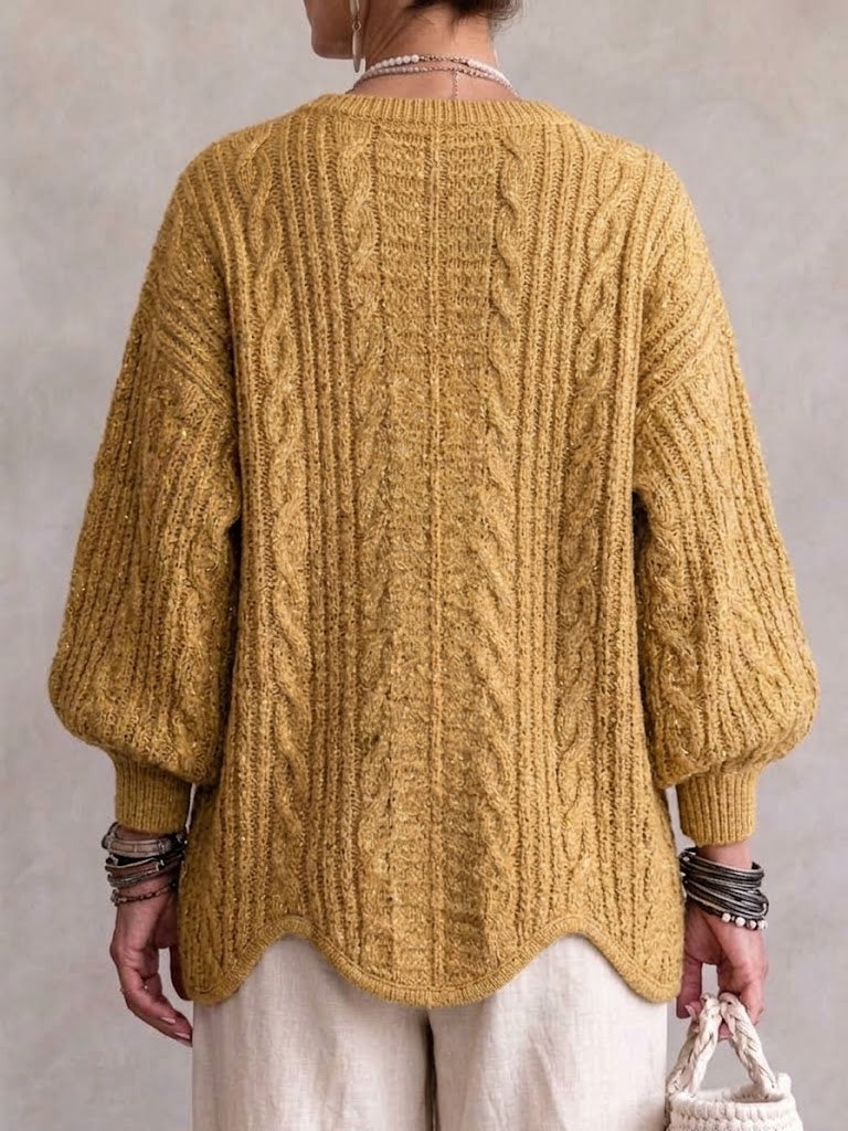 Oversized Zip-up Knit Cardigan With Vintage Cable-knit Pattern