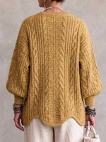 Oversized Zip-up Knit Cardigan With Vintage Cable-knit Pattern