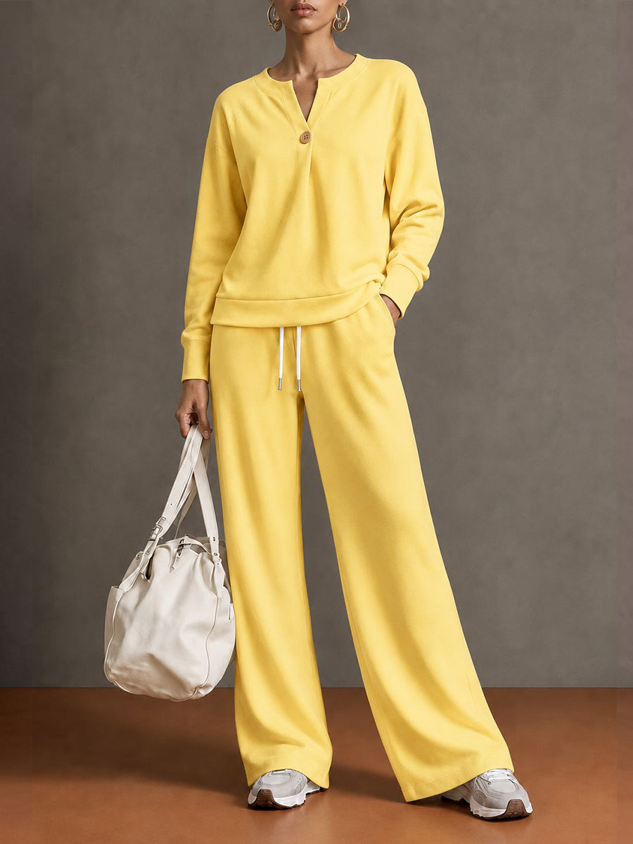 Chic Sky Blue Lounge Top & Wide-Leg Pants Set