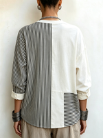 Chic Asymmetric Black And White Striped Statement Top