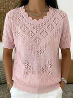 Scallop Collar Diamond Open‑work Crochet Short‑sleeve Knit Top