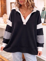 Chic Cozy Oversized V-neck Striped Sweatshirt
