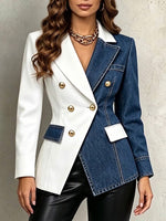 Chic Color-block Denim Blazer