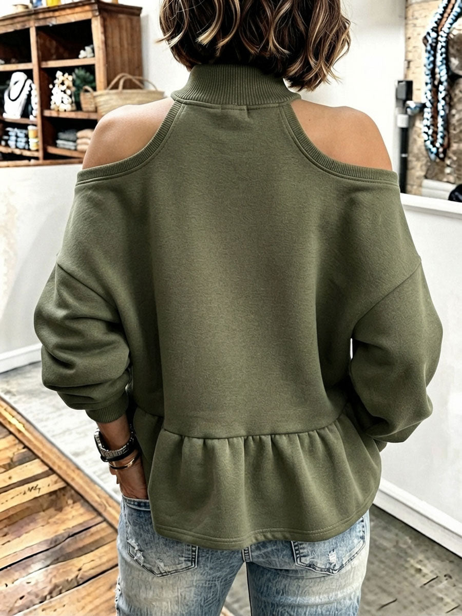 Chic Half-zip Mock Neck Olive Cold-shoulder Sweatshirt