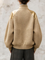Chic Knit Jacket With Metallic Faux-leather Panels