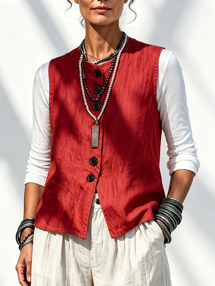 Casual Cotton-linen Blend Sleeveless Tank Top