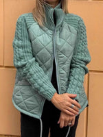 Women's Solid Color Stand Collar Long Sleeve Casual Loose Knitted Patchwork Cotton Jacket