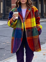 Loose-fit Casual Colorful Plaid Coat