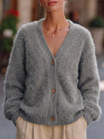 Women's Solid Color V-neck Long Sleeve Casual Loose Knit Cardigan