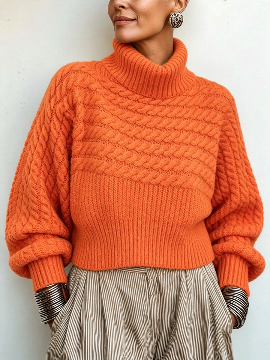 Cozy Vibrant Orange Turtleneck Sweate
