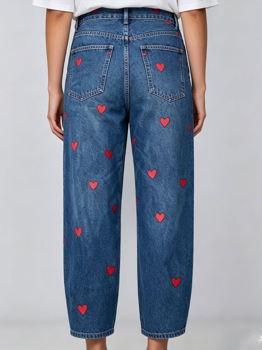 Casual Heart-print Jeans