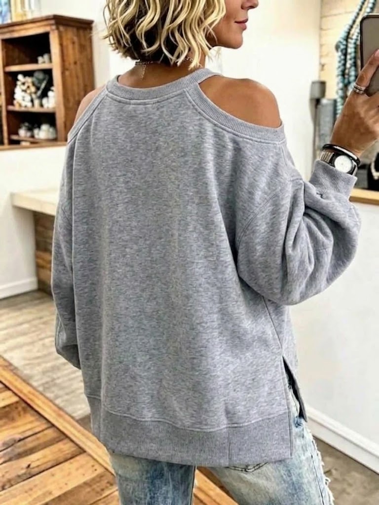 Loose-fit Off-shoulder Sweatshirt With Crisscross Lace-up Detailing And Lantern Sleeves