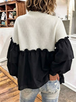 Chic Ruffle Color-block Mock Turtleneck Knit Top