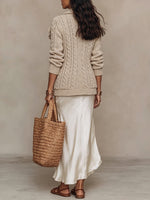 Chic Floral-Accented Cable-Knit Blazer