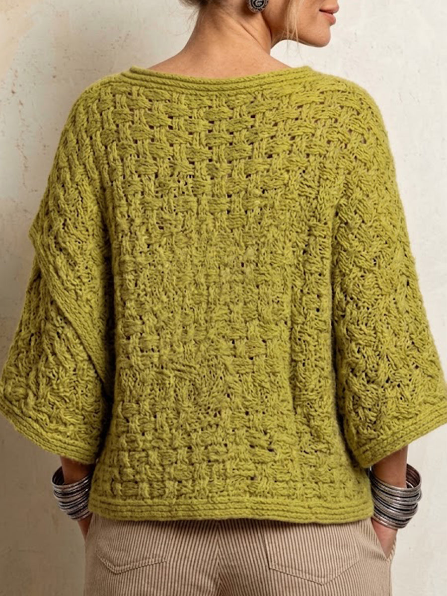 Asymmetric Crossover Cape-style Loose Knit Top