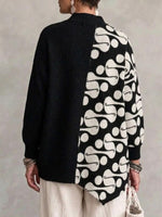 V-neck Asymmetric Abstract-print Knit Top