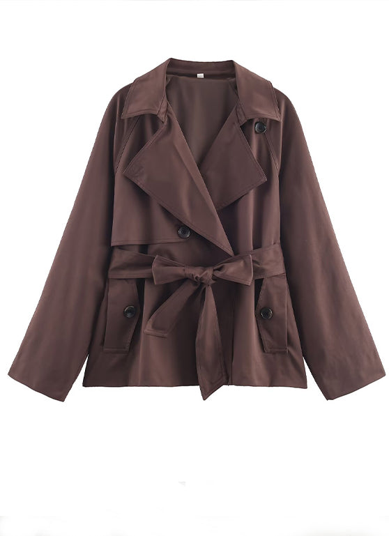 Casual Oversized Cropped Trench Coat With A Drawstring Waist