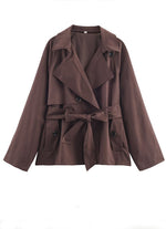 Casual Oversized Cropped Trench Coat With A Drawstring Waist