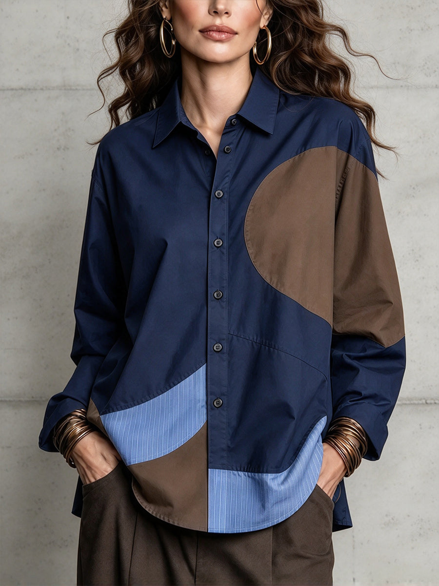 Casual Color-block Pure Cotton Shirt