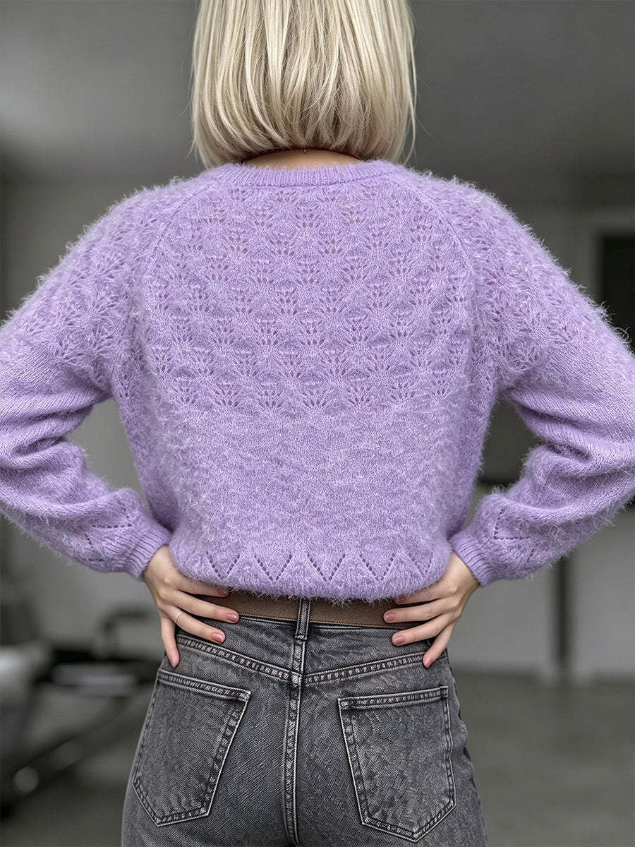 Chic Lilac Open-Work Knit Sweater