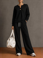Chic Sky Blue Lounge Top & Wide-Leg Pants Set