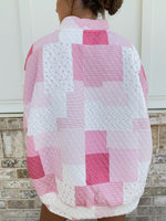 Romantic Pink Patchwork Quilted Mock Neck Sweatshirt