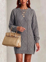 Diamond-cable Knit Knee-length Dress With A Round Neck