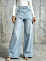 Casual Wide-leg Jeans With Layered Panel Detailing