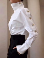 Chic Asymmetrical Button Accents White Blouse