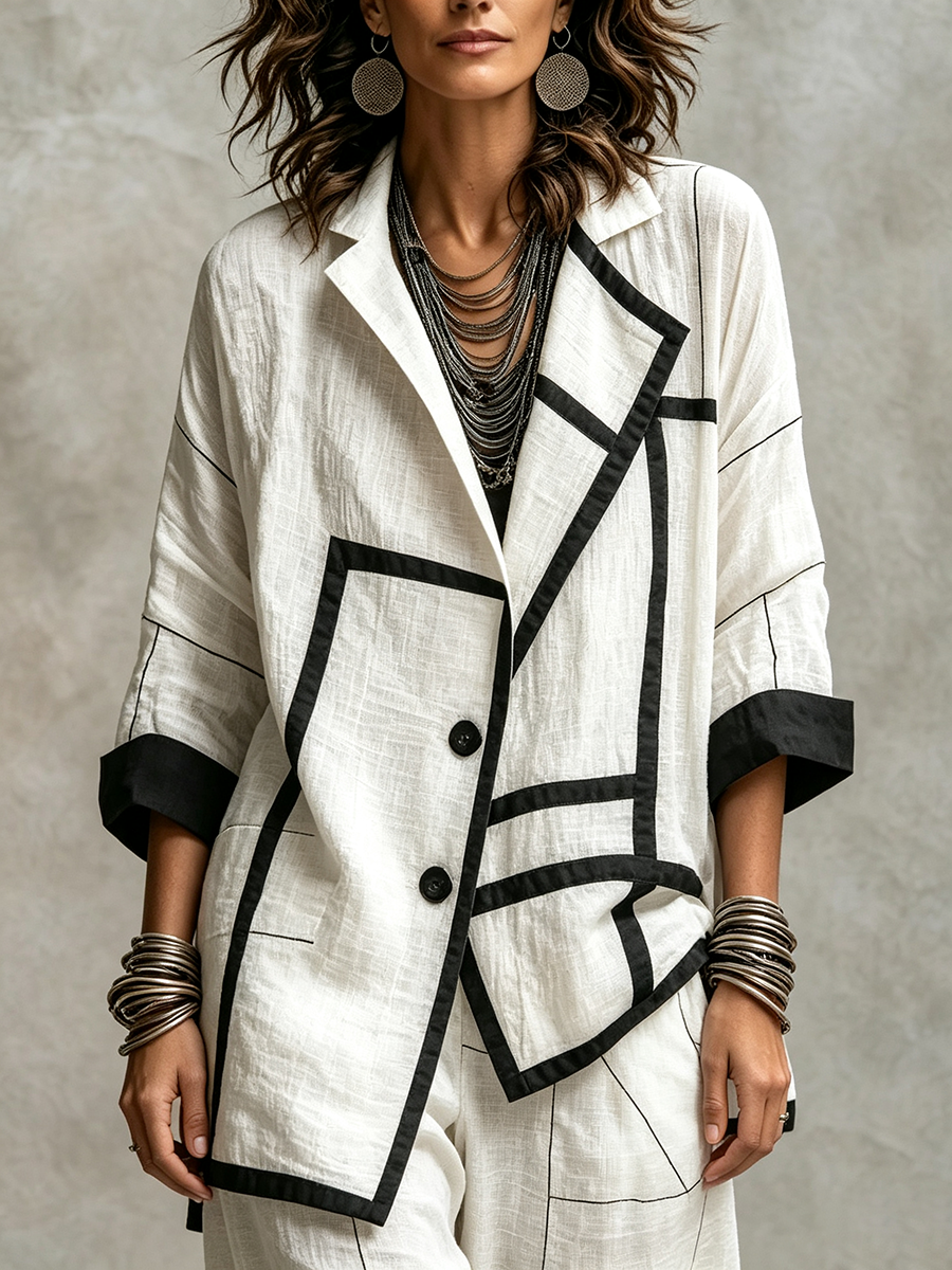 Modern Geometric Asymmetrical Black And White Jacket