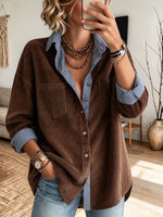 Casual Striped And Corduroy-paneled Shirt