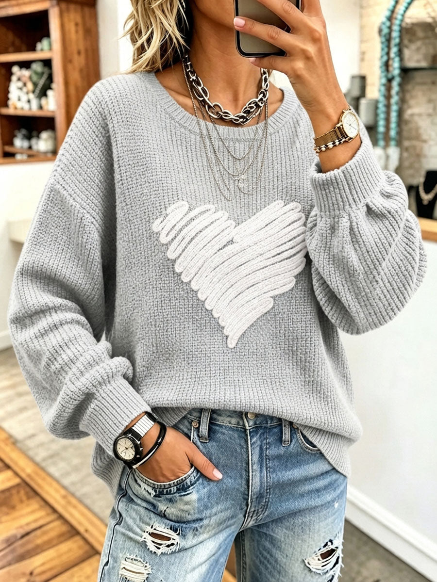 Cozy Chic Heart-stitch Knitted Sweater