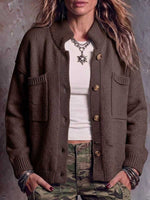 Women's Solid Color Stand Collar Long Sleeve Casual Loose Knit Cardigan