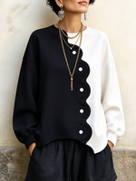 Casual Stylish Scalloped Colorblock Sweatshirt
