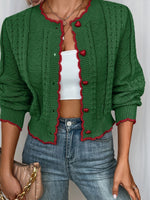 Festive Scalloped Heart-Button Knit Cardigan