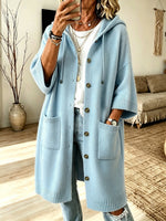 Solid-color Hooded Knit Jacket With Drawstring