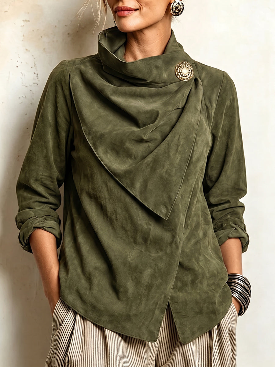 Chic Draped Suede-Touch Asymmetrical Top