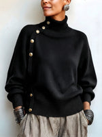 Chic Elegant Asymmetrical Button Turtleneck Sweater
