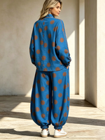 Cozy Fall Casual Polka Dot Frog Button Tracksuit Set