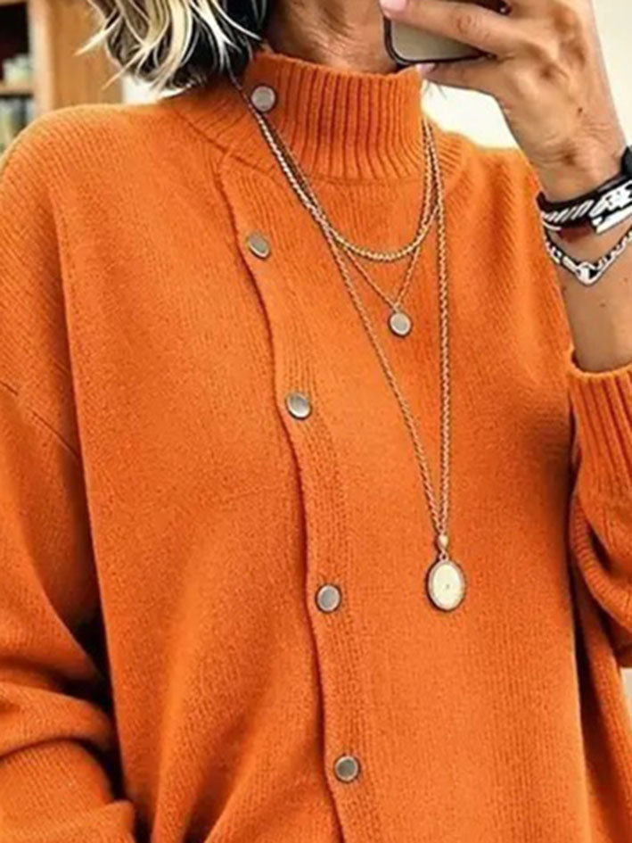 Casual Asymmetrical Orange Knit Tunic Sweater