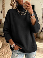 Solid-color Casual Sweatshirt With A Mock Neck And Raglan Sleeves