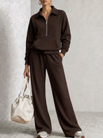 Half‑zip Collared Sweatshirt & Wide‑leg Sweatpants Set