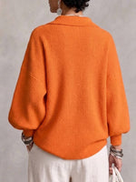Asymmetric Button-front Knit Top With Lantern Sleeves