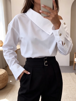 Chic Asymmetrical Button Accents White Blouse