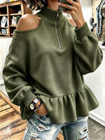 Chic Half-zip Mock Neck Olive Cold-shoulder Sweatshirt