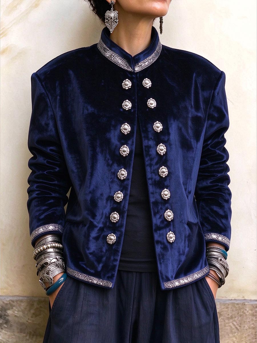 Women's Vintage Velvet Military-style Jacket