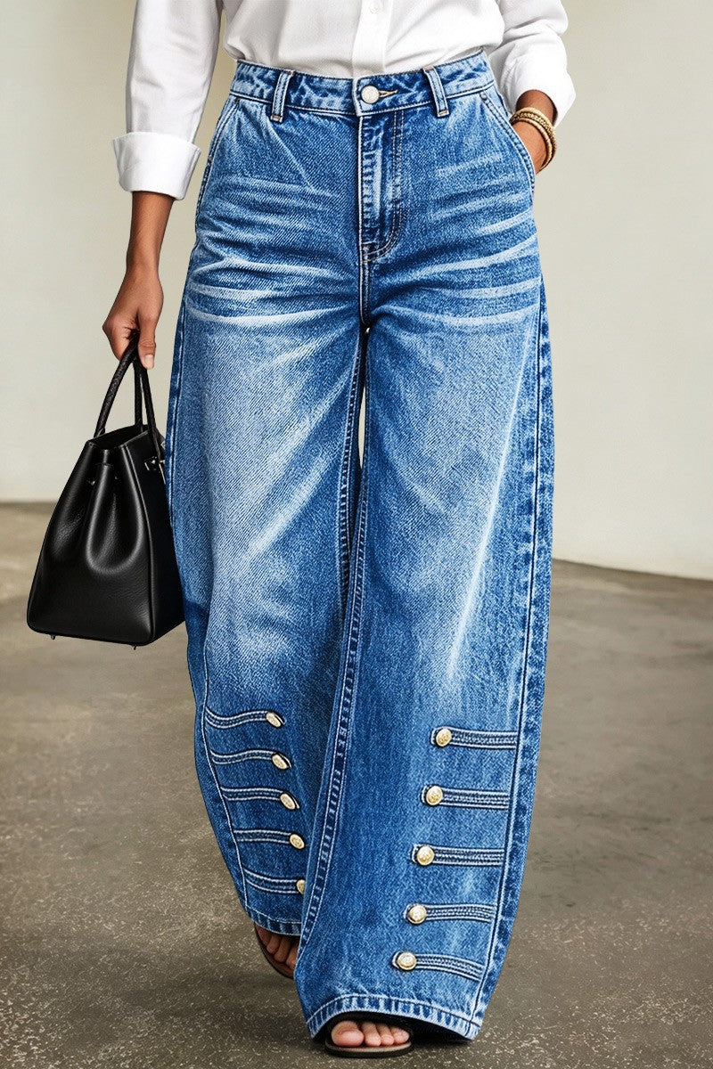 Stylish Casual Button-detail Jeans