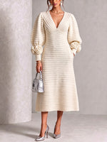 Elegant Ivory Textured Knit Button-Front Midi Dress
