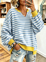 Casual Oversized Cozy Striped Sweatershirt