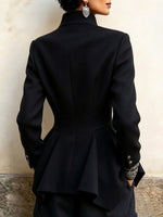 Casual, Slim-fit Jacket With A Stand Collar And A Ruffled Hem